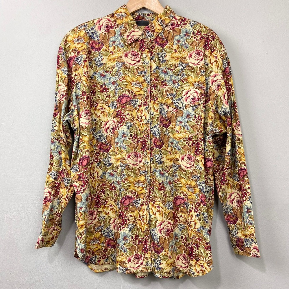 Vintage 80s 90s Liz Claiborne Floral Shirt Sz L Garden Cottagecore Artsy Prairie